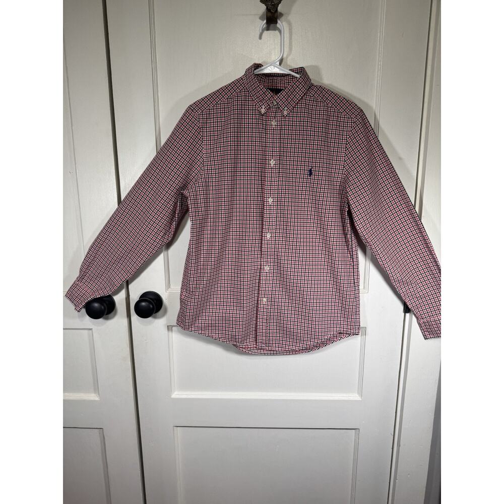 Boys Classic Plaid Ralph Lauren Long Sleeve Button Down Size XL (18/20)